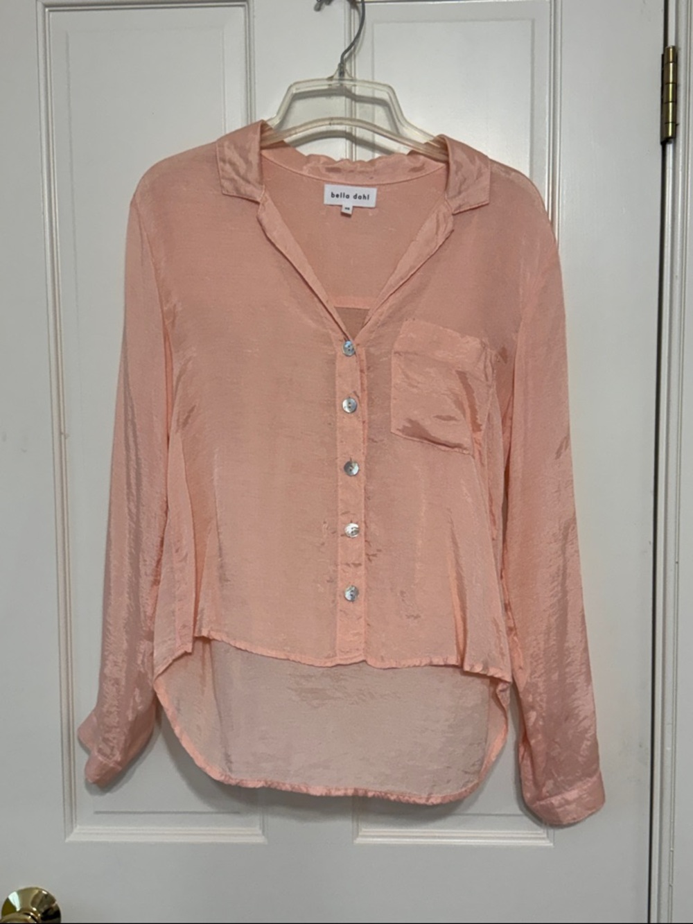 Bella Dahl Blush Peach Satin Button-Down Shirt
